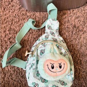 Lafufu Shoulder Bag For Kids With Plush Brooch, Green Color